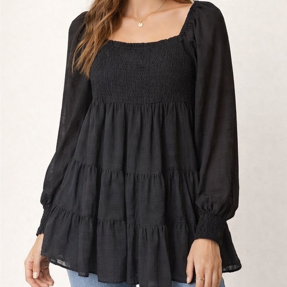 Urban Outfitters Black Smocked mini dress/tunic size large